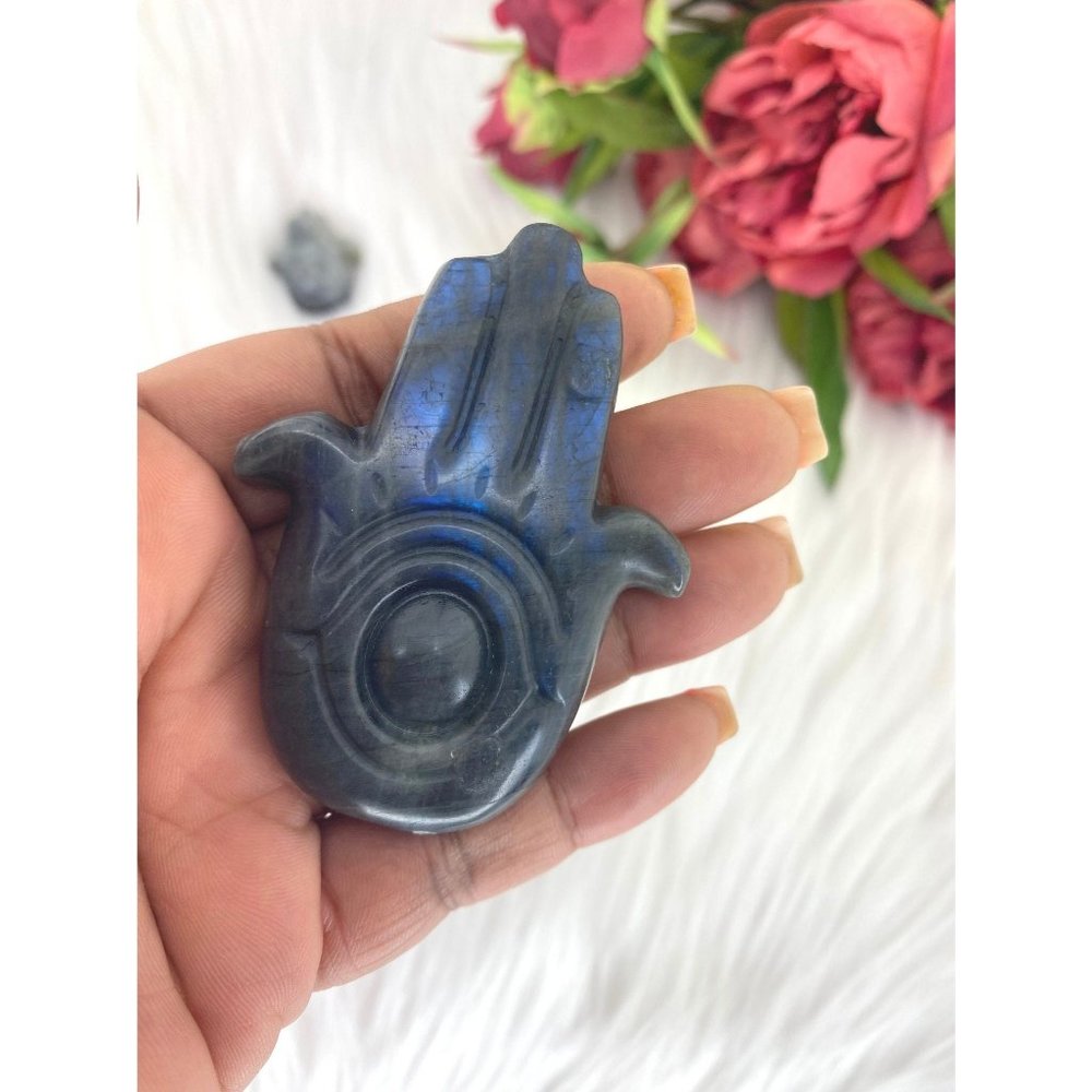 Labradorite Hamsa Hand - Flashy Labradorite Hamsa Hand - Natural Labradorite